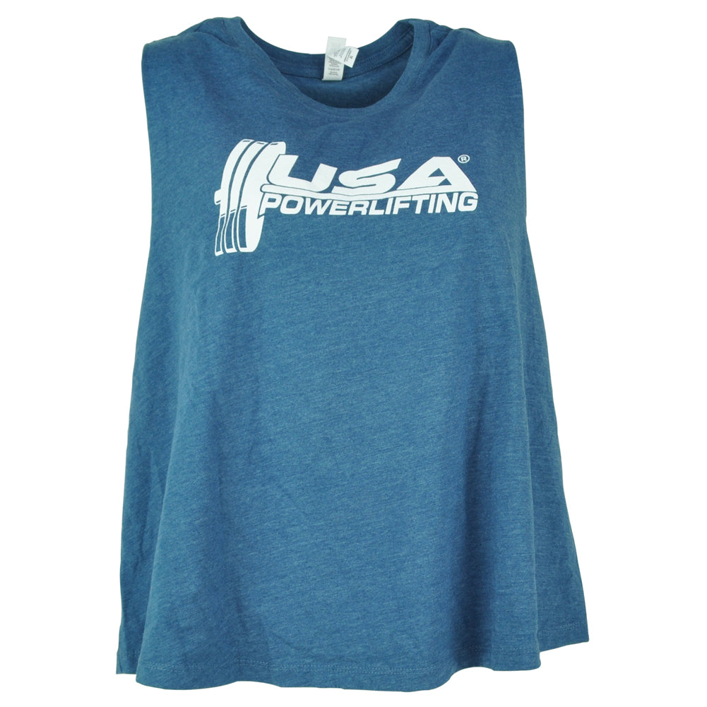 USA Powerlifting Weight Gym Light Blue No Sleeve Womens Ladies Tshirt Tee