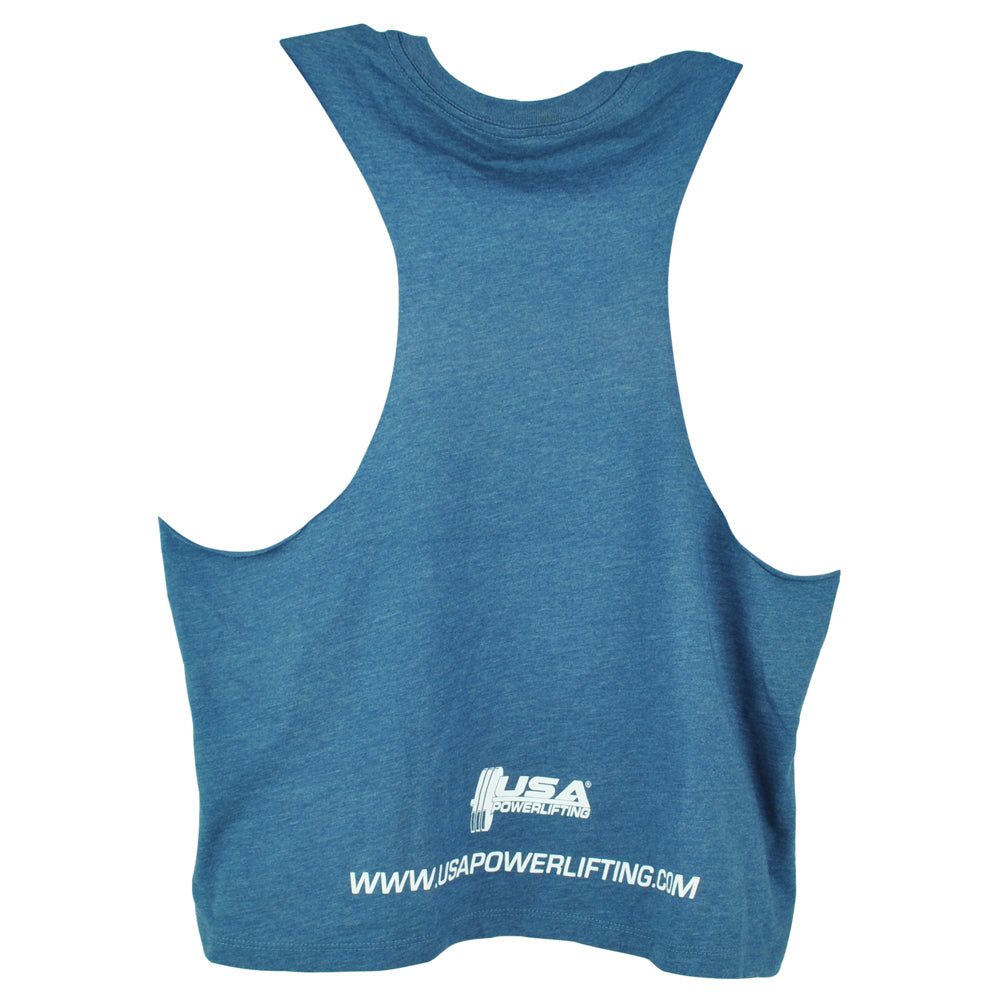 USA Powerlifting Weight Gym Light Blue No Sleeve Womens Ladies Tshirt Tee
