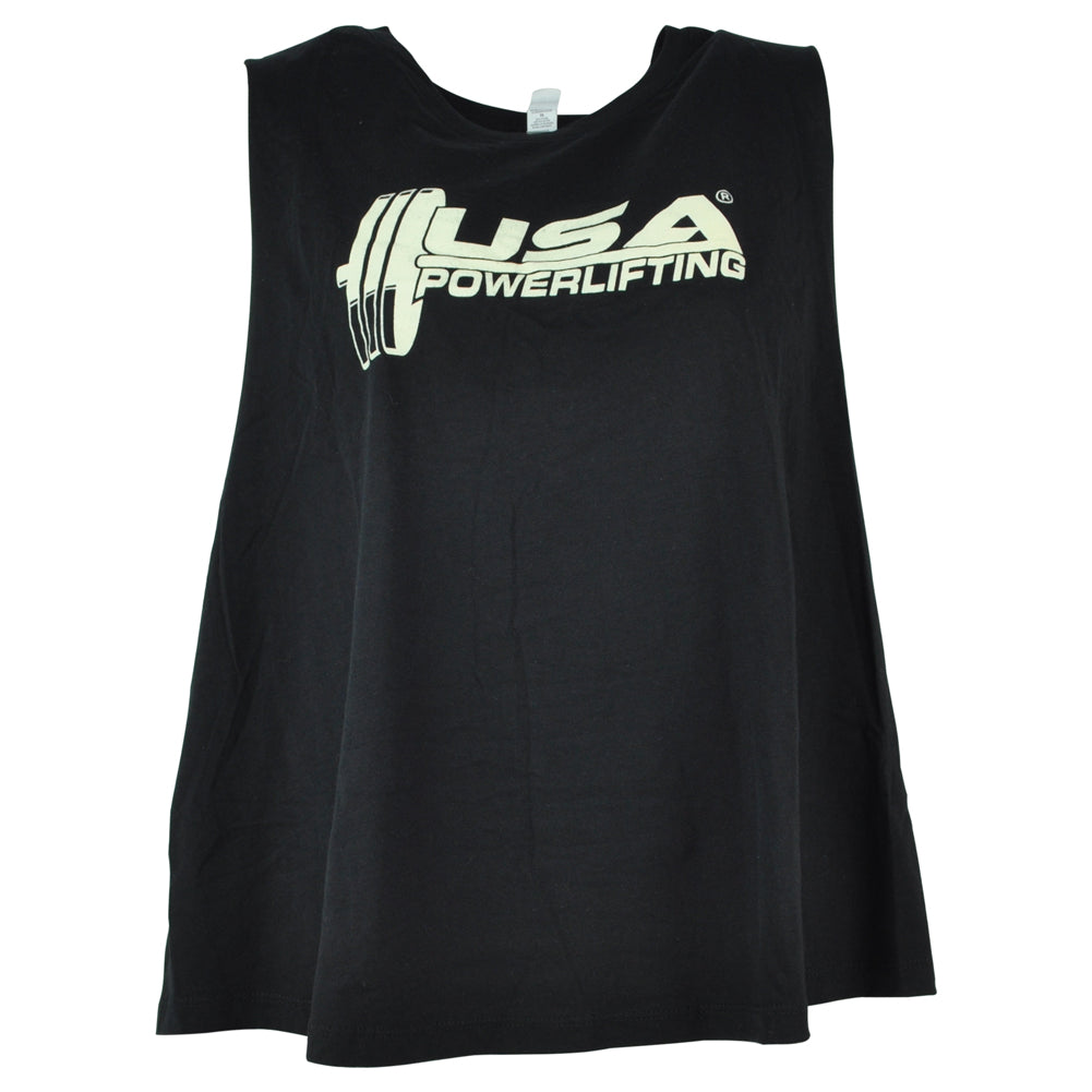 USA Powerlifting Weight Gym Black No Sleeve Crew Womens Ladies Tshirt Tee