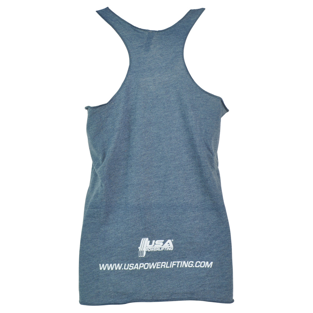 USA Powerlifting Weight Gym Blue Tank Top No Sleeves Womens Ladies Tshirt
