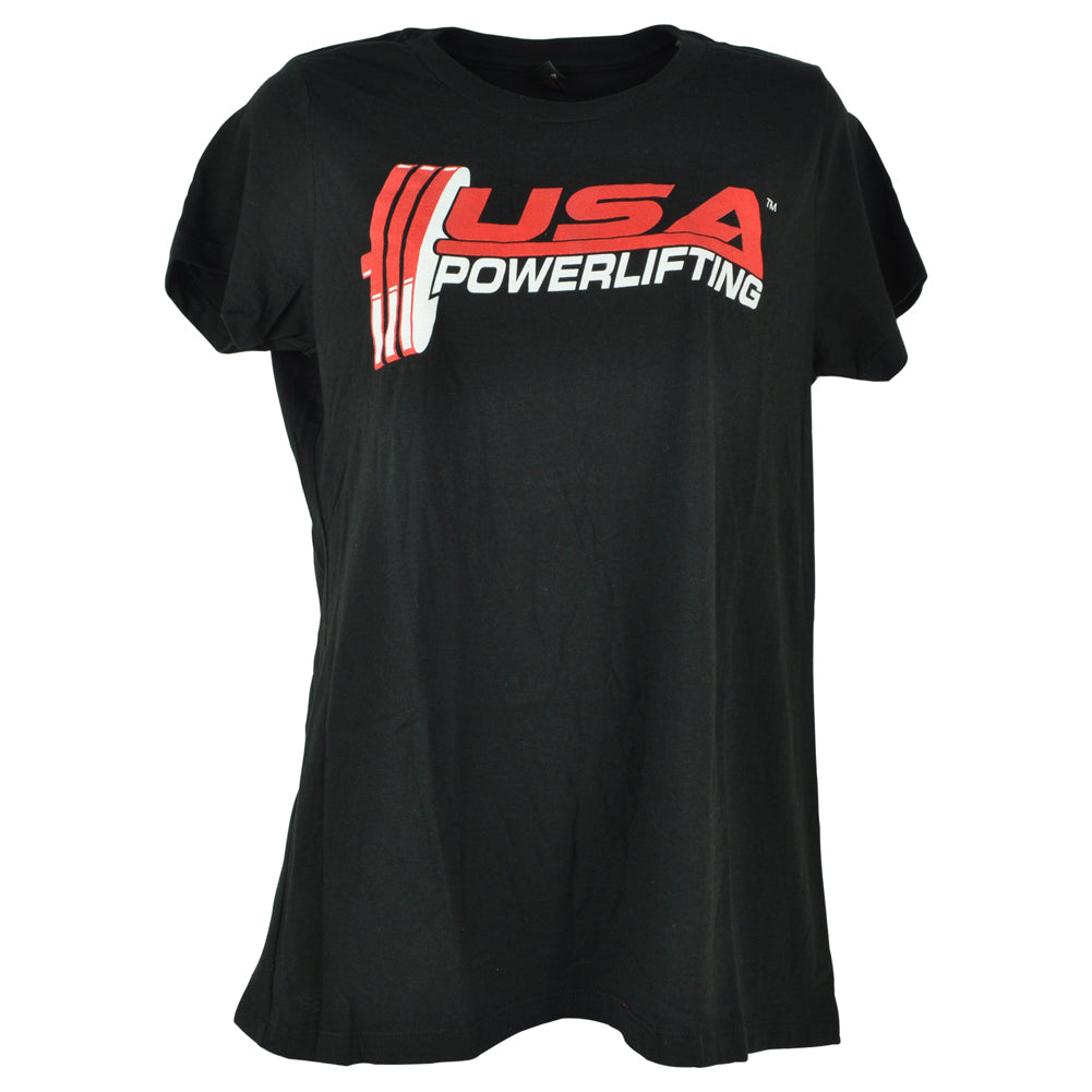 USA Powerlifting Gym Weight Black Crew Neck Womens Ladies Tshirt Tee