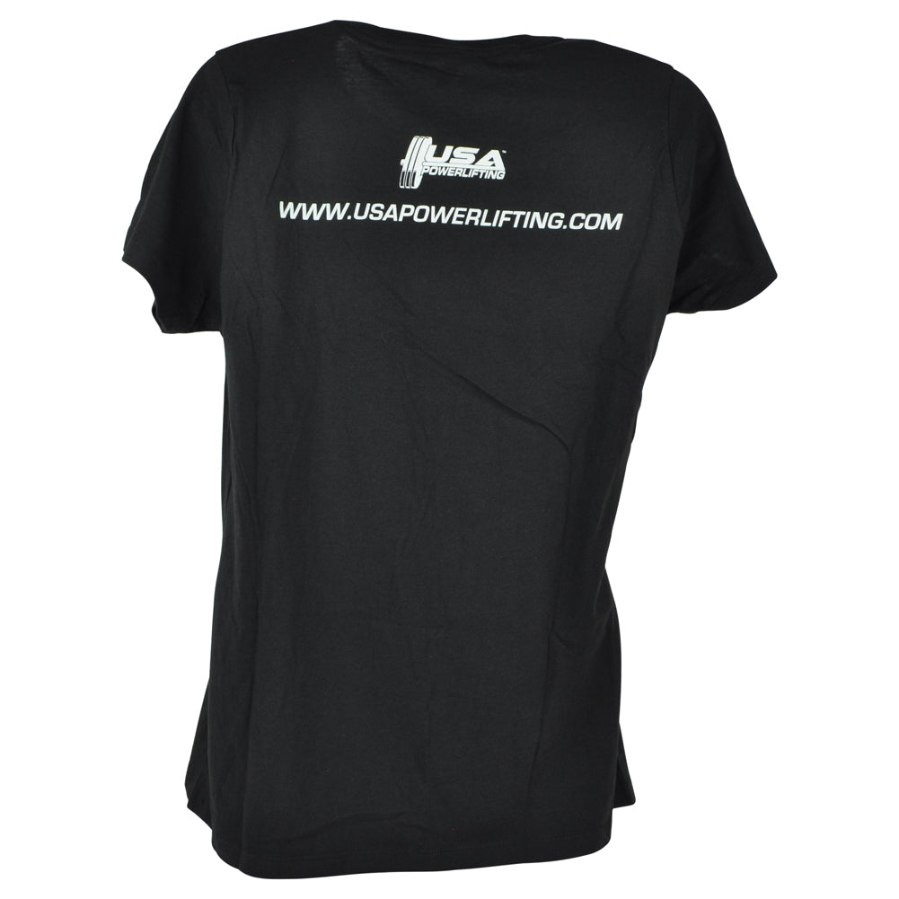 USA Powerlifting Gym Weight Black Crew Neck Womens Ladies Tshirt Tee