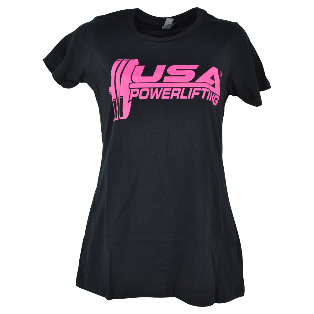 USA Powerlifting Weight Gym Black Pink Crew Neck Womens Ladies Tshirt Tee