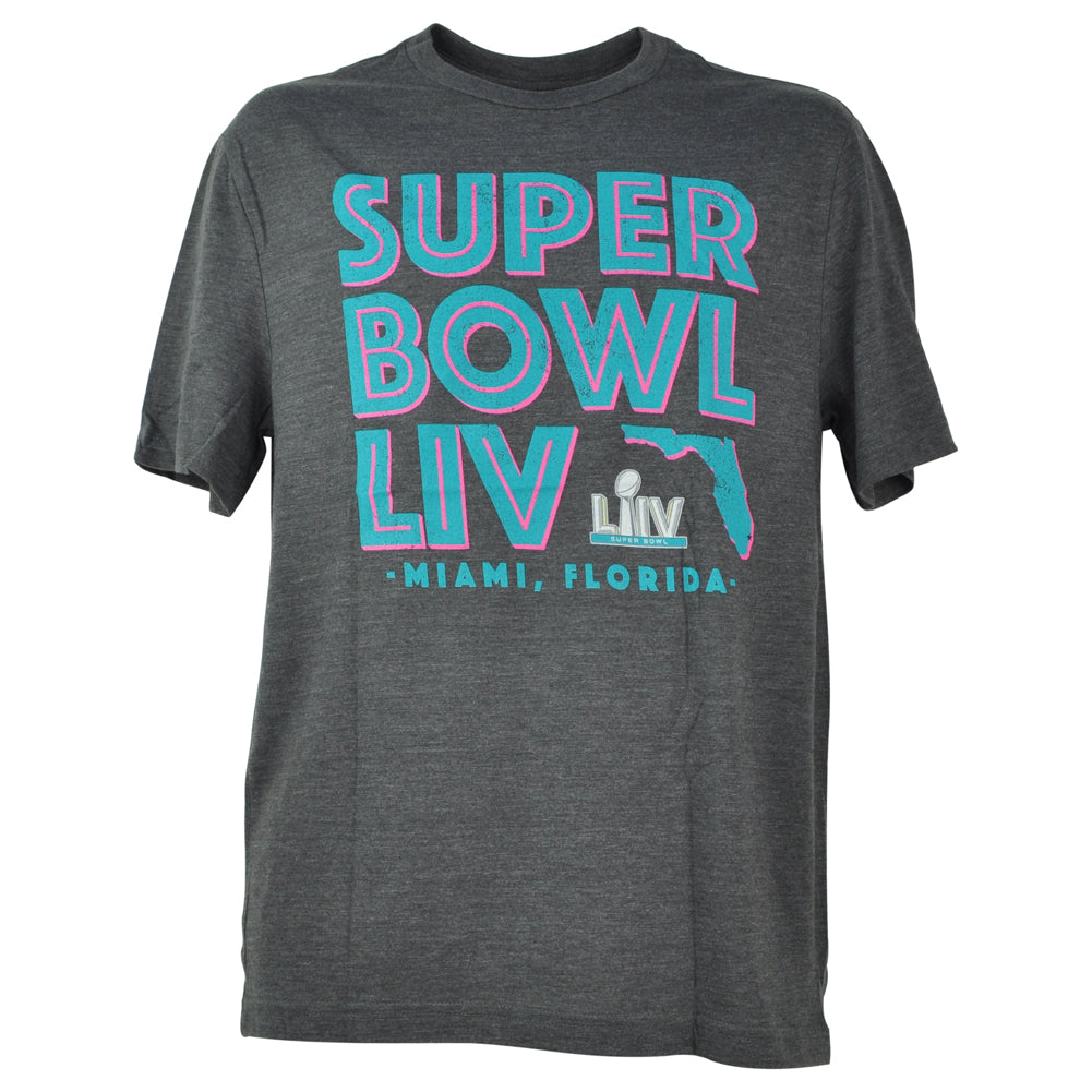 NFL Fanatics Super Bowl LIV Miami Florida Mens Crew Neck Tshirt Tee Charcoal
