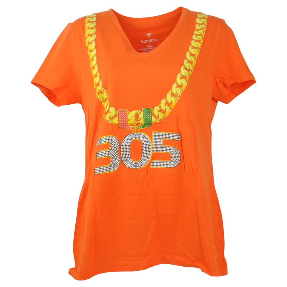 NCAA Miami Hurricanes Womens Short Sleeve Orange Chain 305 Tshirt Tee