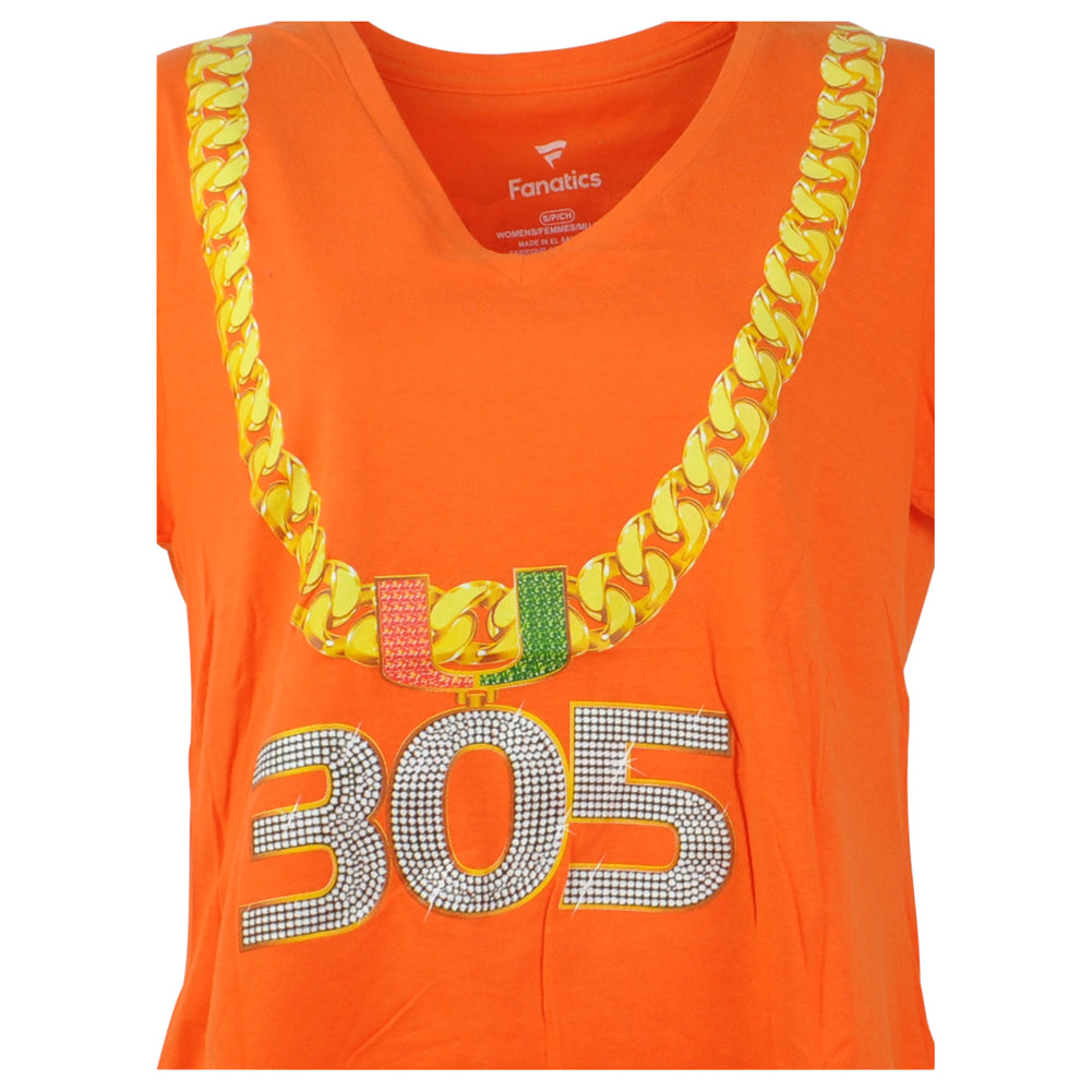 NCAA Miami Hurricanes Womens Short Sleeve Orange Chain 305 Tshirt Tee