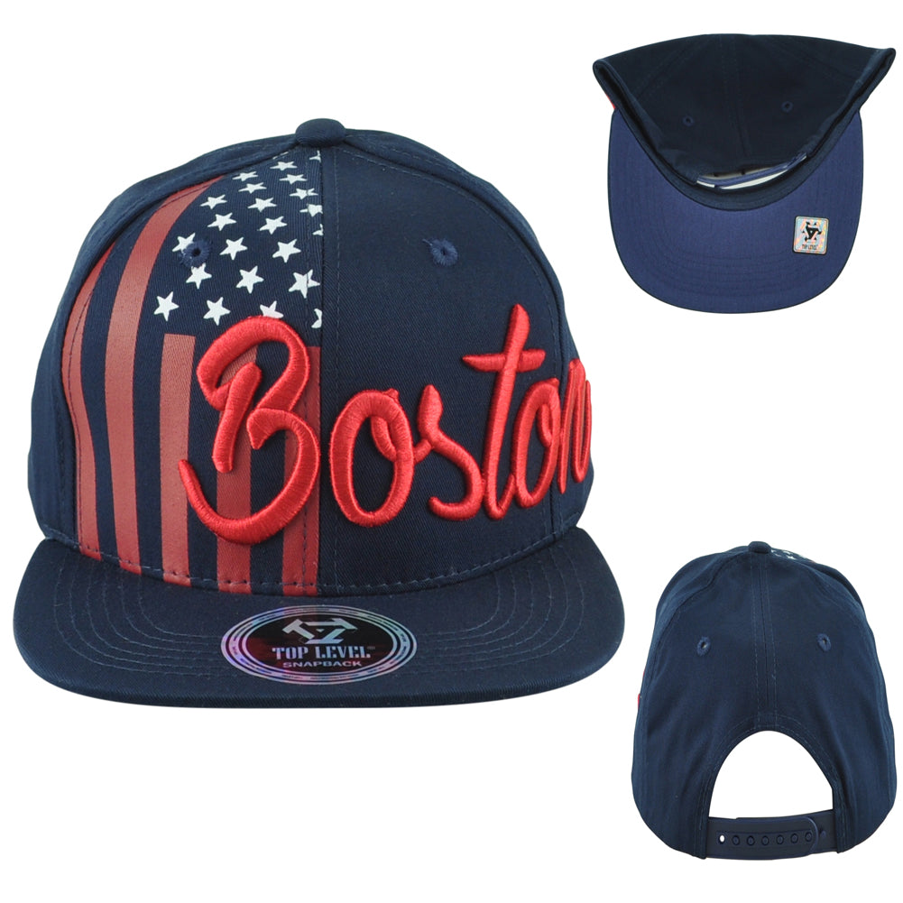 Top Level Boston City Massachusetts State Stripes Stars Adults Adjustabl Hat Cap