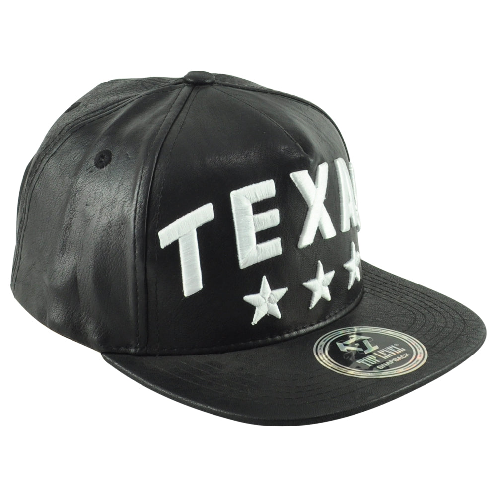 Top Level Texas State Black White Flat Bill Leather Adult Stars Snapback Hat Cap