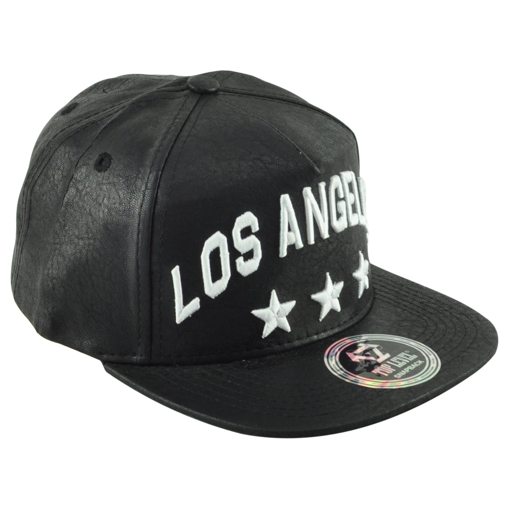 Top Level Los Angeles California Black White Flat Bill Leather Snapback Hat Cap