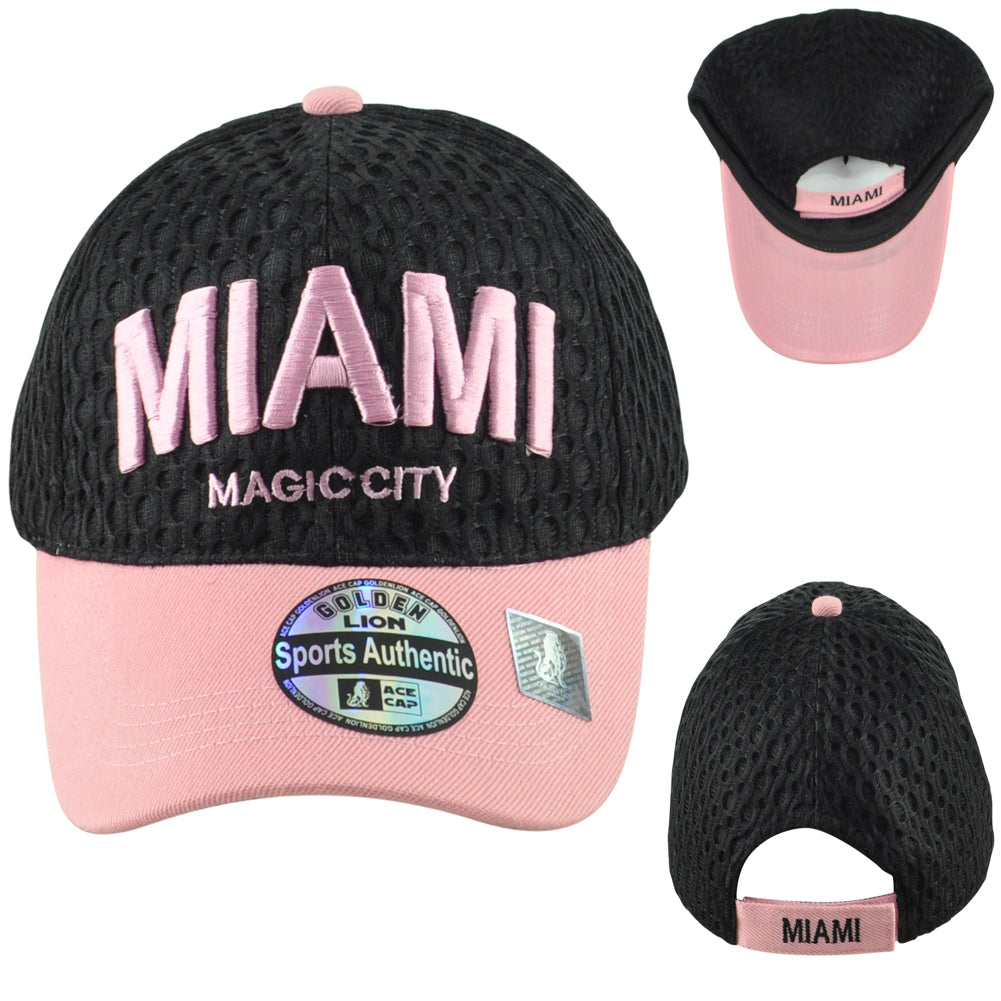 Ace Cap Miami Magic City Florida State Black Pink Curved Bill Adjustable Hat Cap