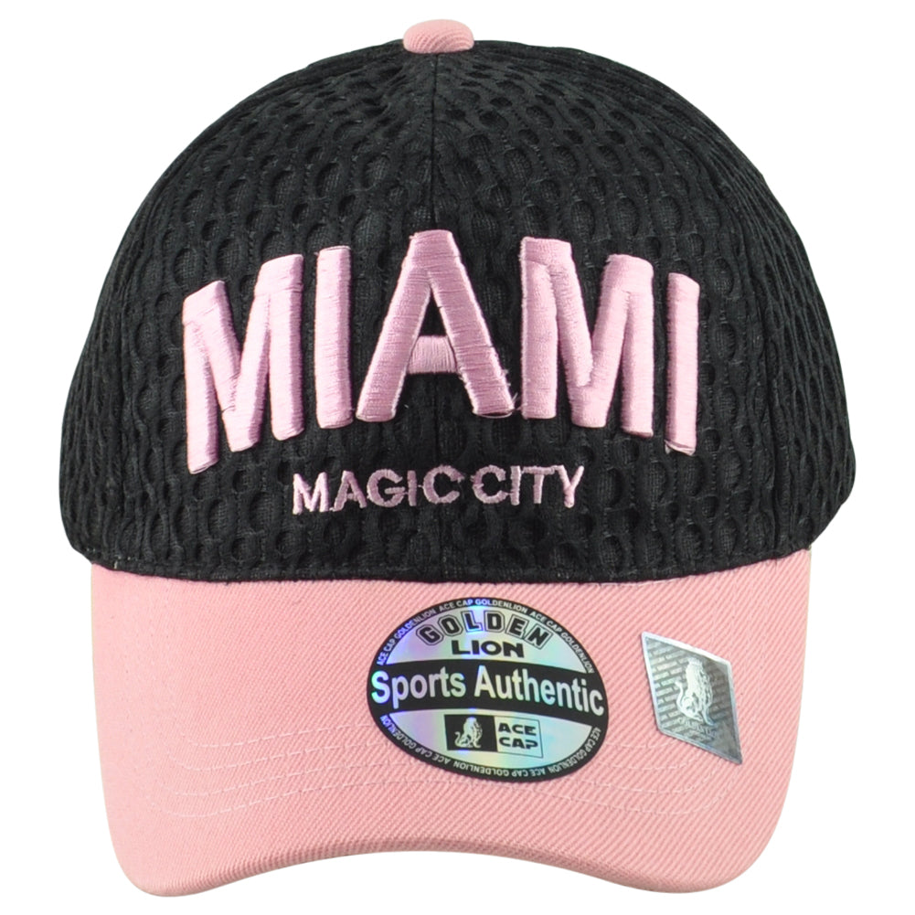 Ace Cap Miami Magic City Florida State Black Pink Curved Bill Adjustable Hat Cap