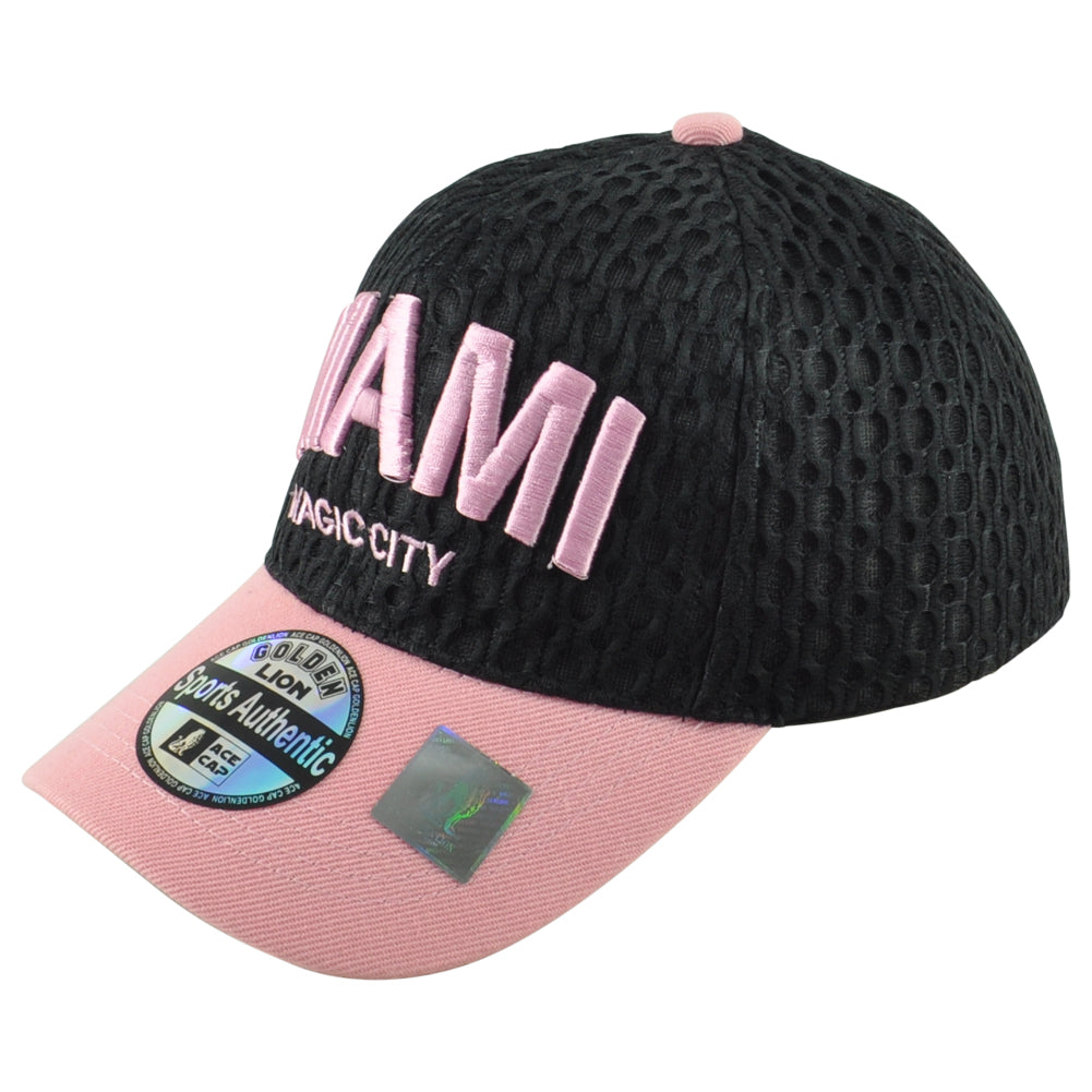 Ace Cap Miami Magic City Florida State Black Pink Curved Bill Adjustable Hat Cap