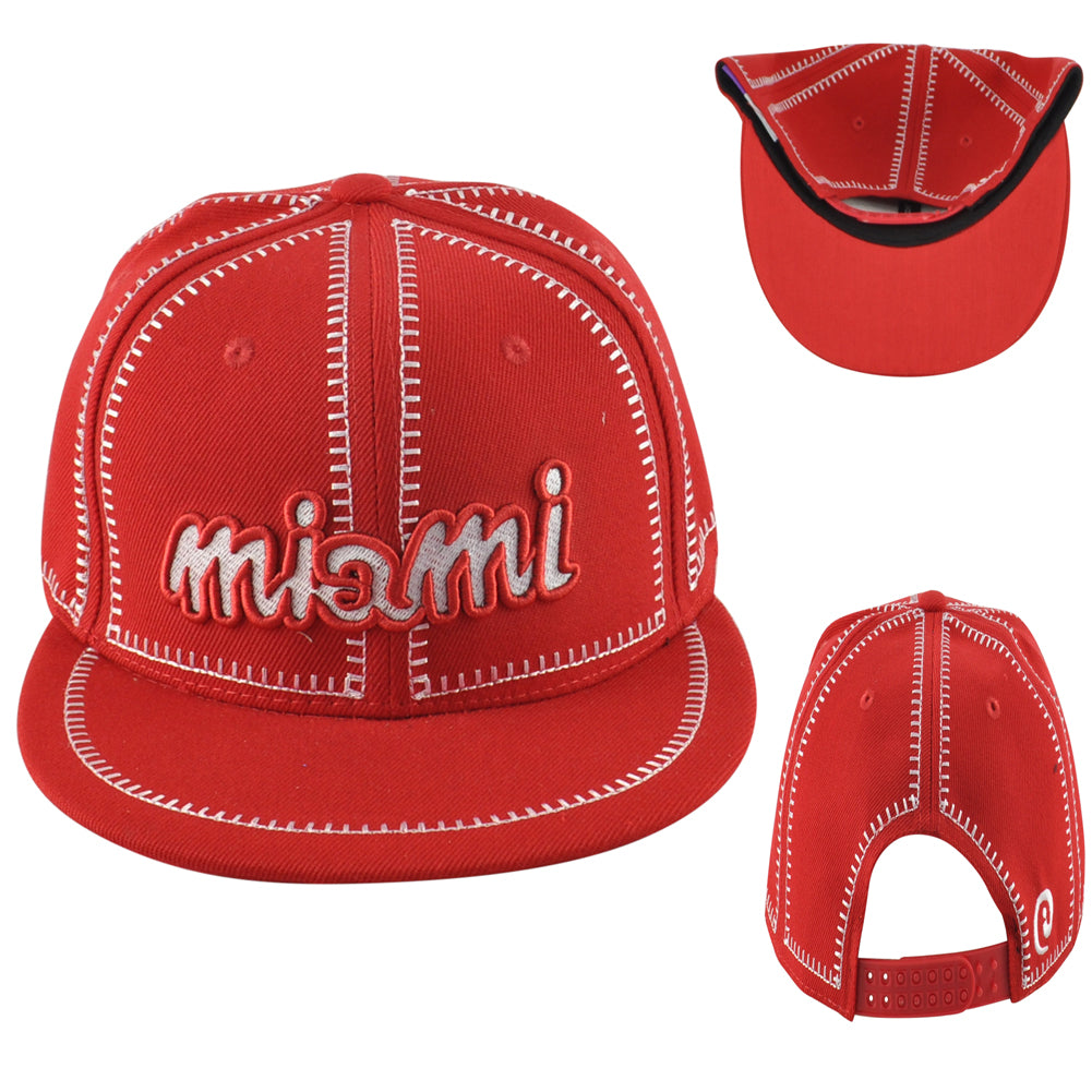 Icon Cap Miami City Florida State Red Stitch Adults Flat Bill Snapback Hat Cap