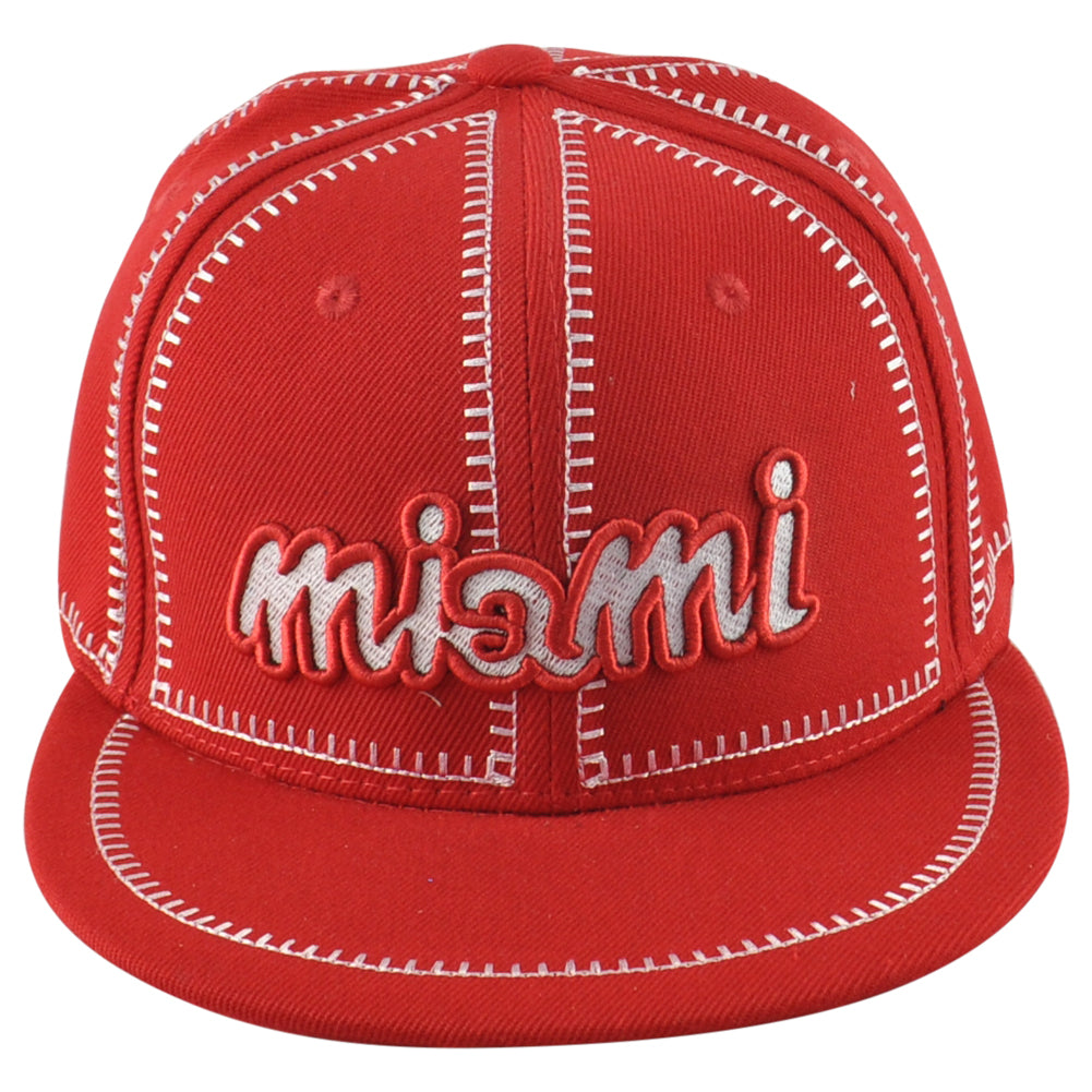 Icon Cap Miami City Florida State Red Stitch Adults Flat Bill Snapback Hat Cap