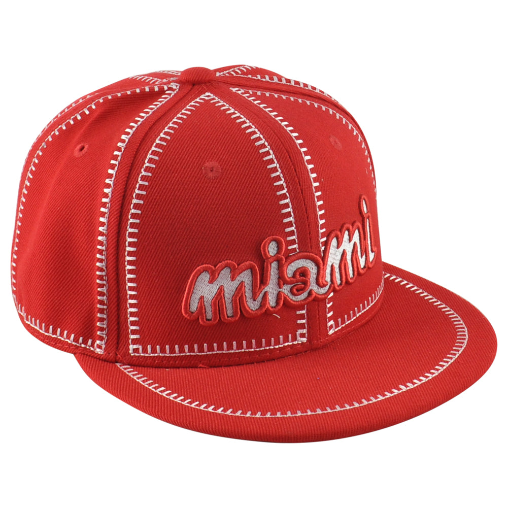 Icon Cap Miami City Florida State Red Stitch Adults Flat Bill Snapback Hat Cap