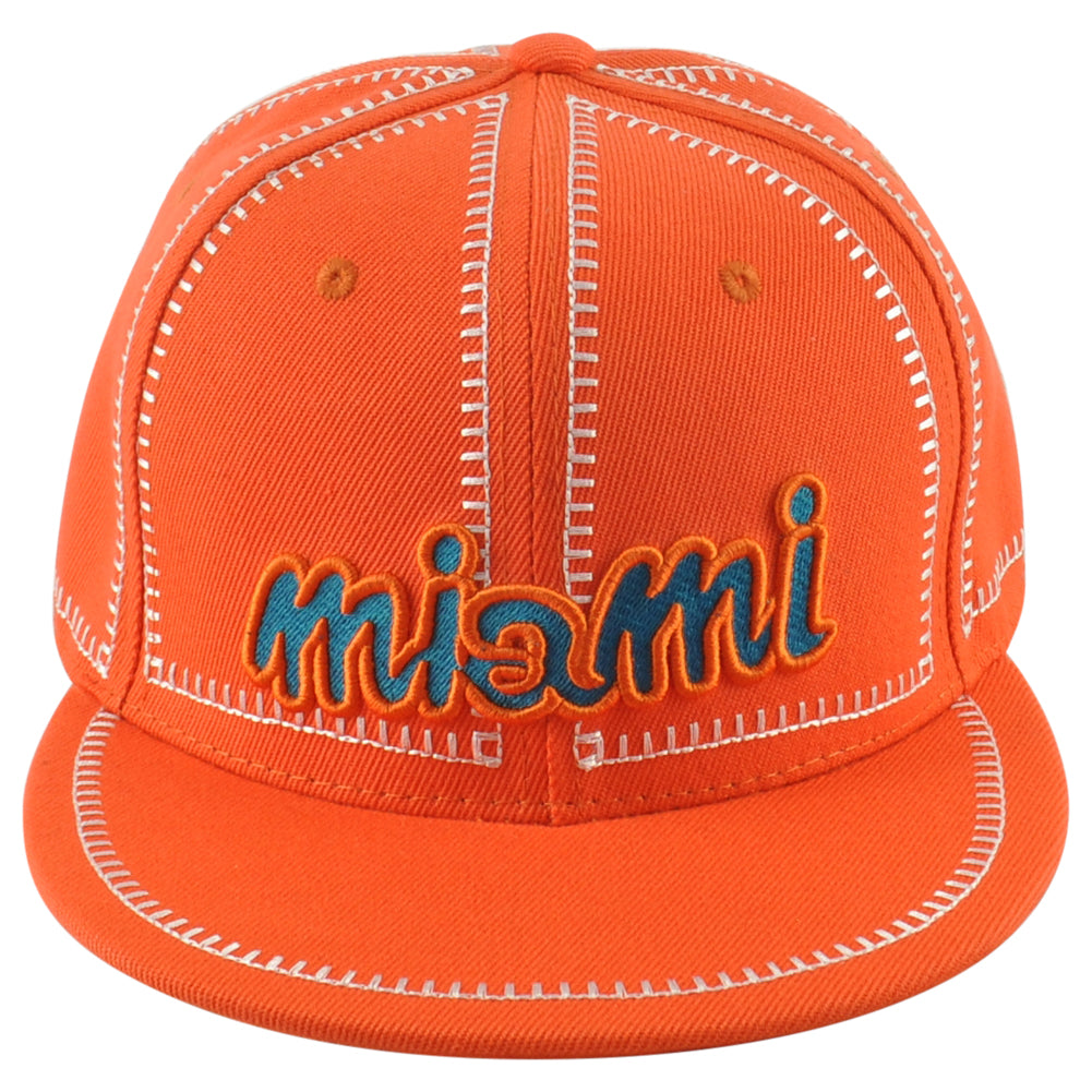 Icon Cap Miami City Florida State Orange Stitch Adult Flat Bill Snapback Hat Cap
