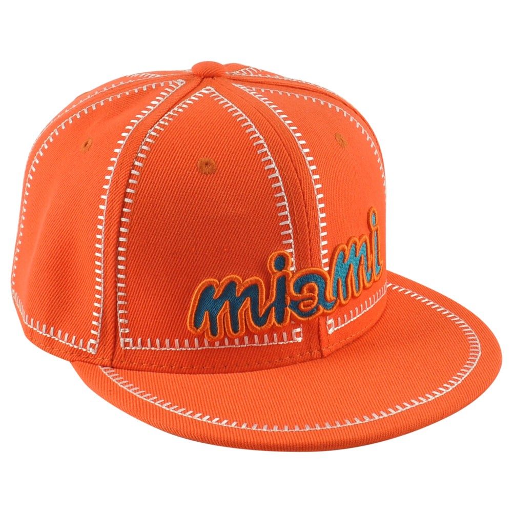 Icon Cap Miami City Florida State Orange Stitch Adult Flat Bill Snapback Hat Cap