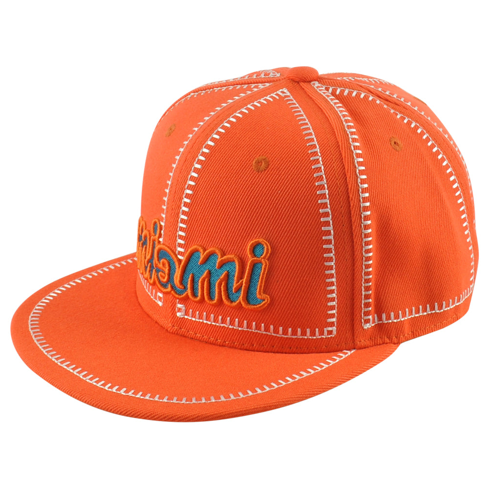 Icon Cap Miami City Florida State Orange Stitch Adult Flat Bill Snapback Hat Cap