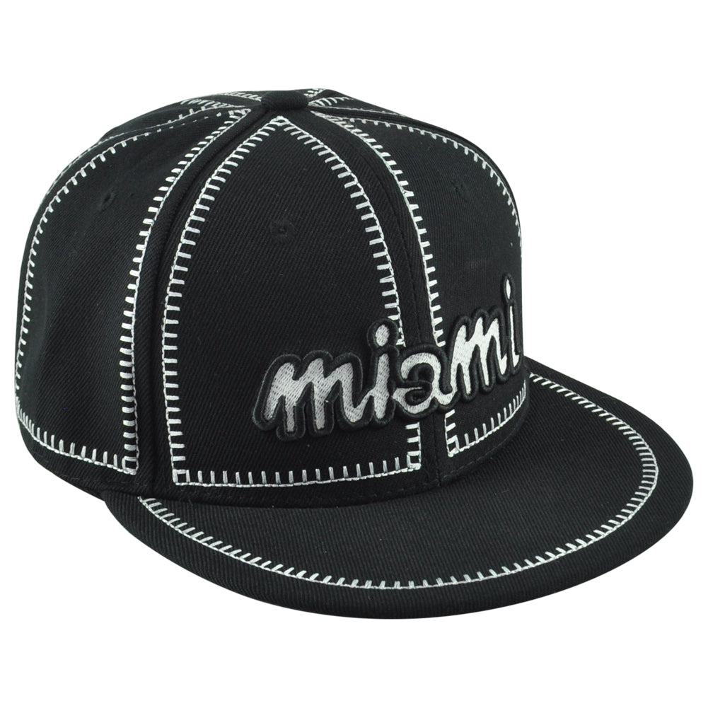 Icon Cap Miami City Florida State Black Stitch Adults Flat Bill Snapback Hat Cap