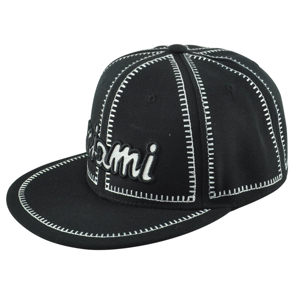 Icon Cap Miami City Florida State Black Stitch Adults Flat Bill Snapback Hat Cap