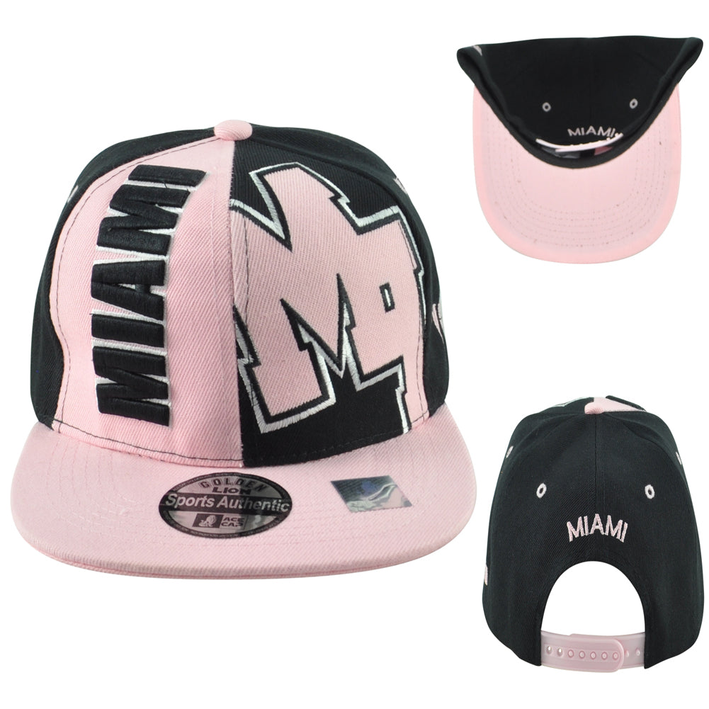 Ace Cap Miami City Florida State Black Pink Adults Flat Bill Snapback Hat Cap
