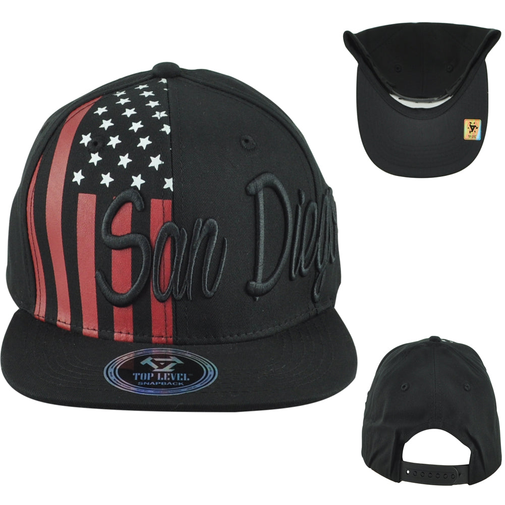 Top Level San Diego City California State Stripes Stars Adults Snapback Hat Cap