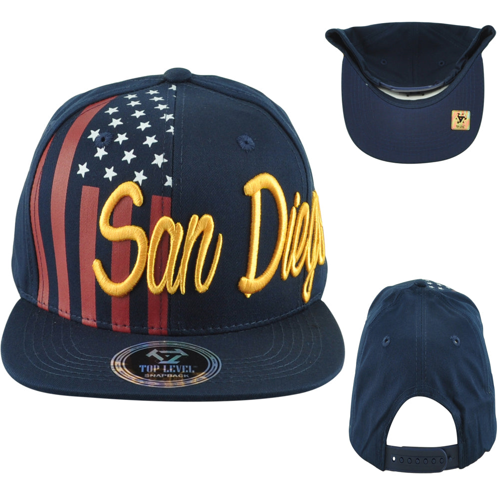 Top Level San Diego City California State Stripes Stars Adults Navy Blue Hat Cap