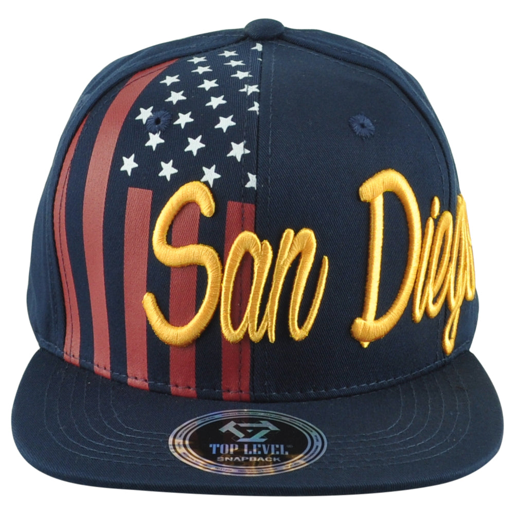 Top Level San Diego City California State Stripes Stars Adults Navy Blue Hat Cap