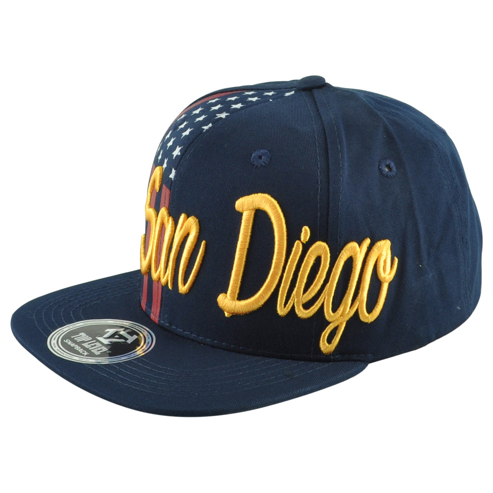 Top Level San Diego City California State Stripes Stars Adults Navy Blue Hat Cap