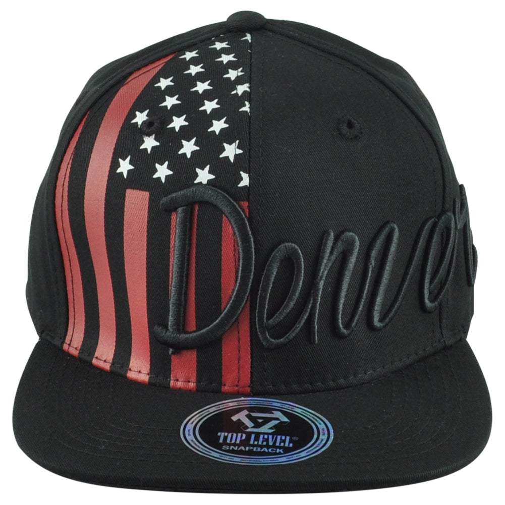 Top Level Denver City Colorado State Stripes Stars Snapback Adults Black Hat Cap