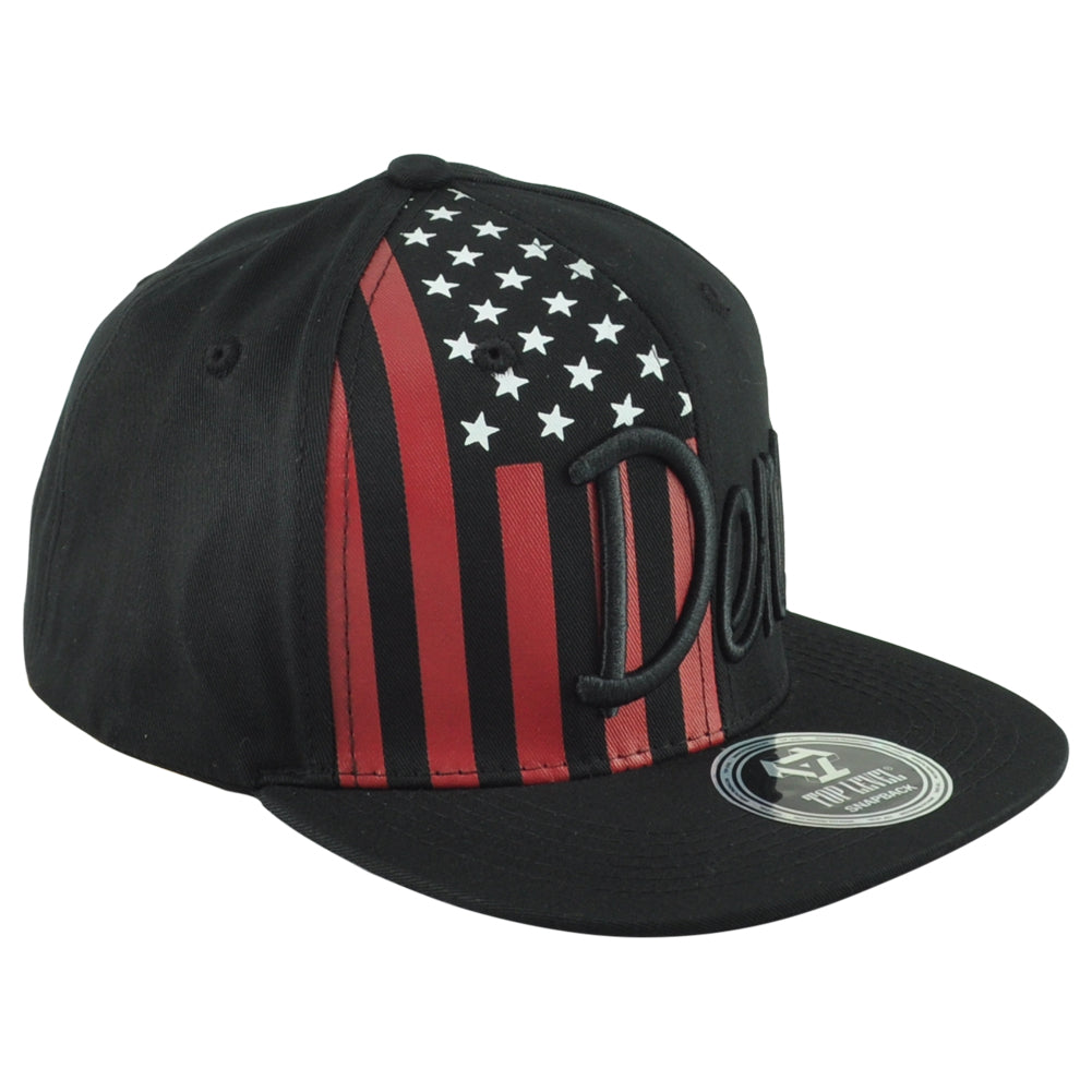 Top Level Denver City Colorado State Stripes Stars Snapback Adults Black Hat Cap
