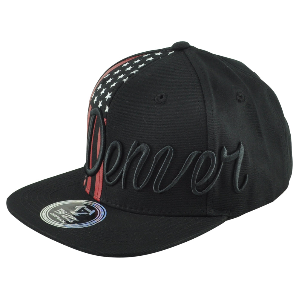 Top Level Denver City Colorado State Stripes Stars Snapback Adults Black Hat Cap