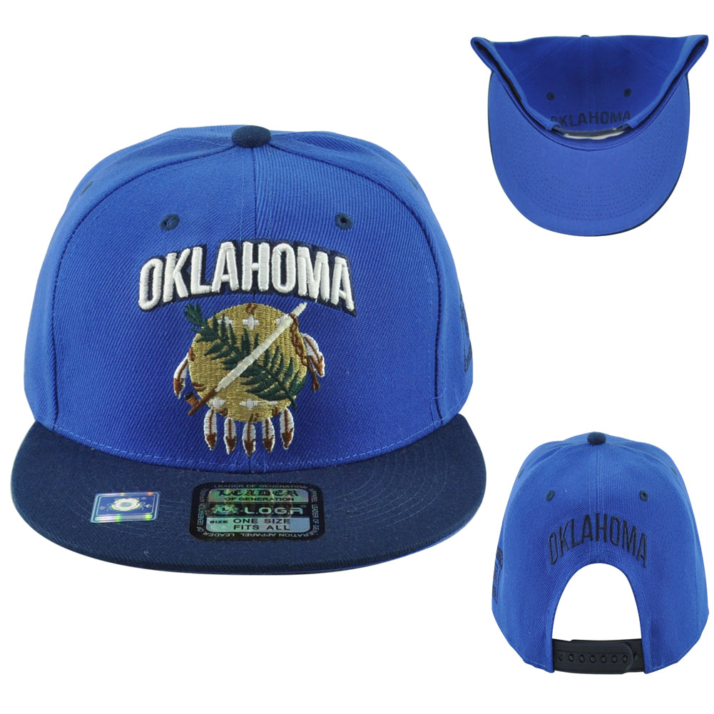 Leader Oklahoma 405 The Sooner State 1907 Indian Flag Blue Men Snapback Hat Cap