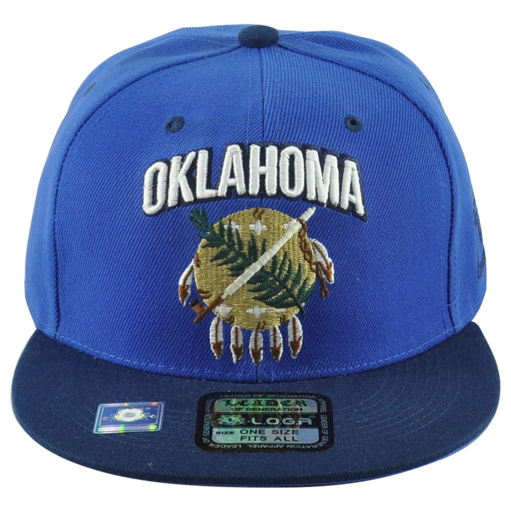 Leader Oklahoma 405 The Sooner State 1907 Indian Flag Blue Men Snapback Hat Cap
