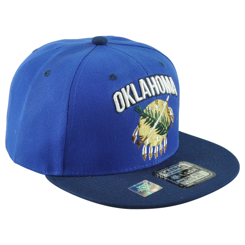 Leader Oklahoma 405 The Sooner State 1907 Indian Flag Blue Men Snapback Hat Cap