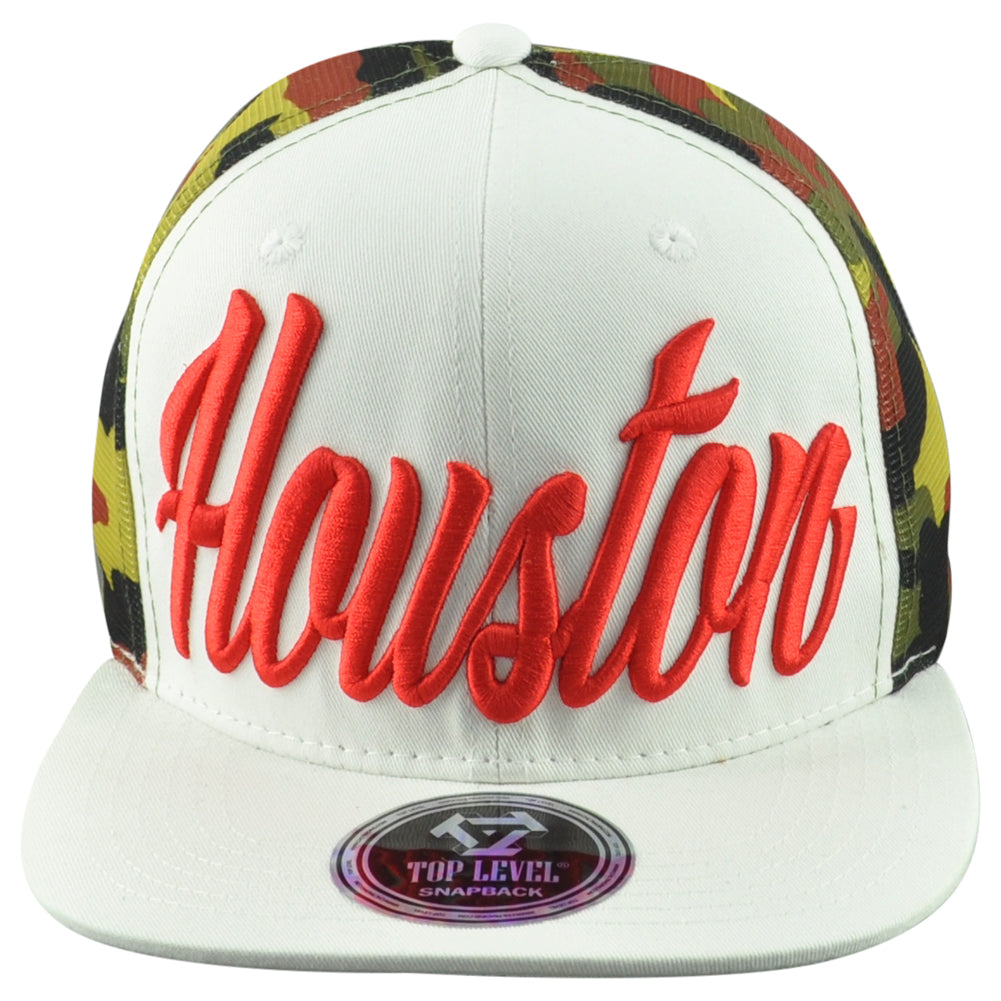 Top Level Houston City Texas State Camouflage Trucker Mesh Men Snapback Hat Cap