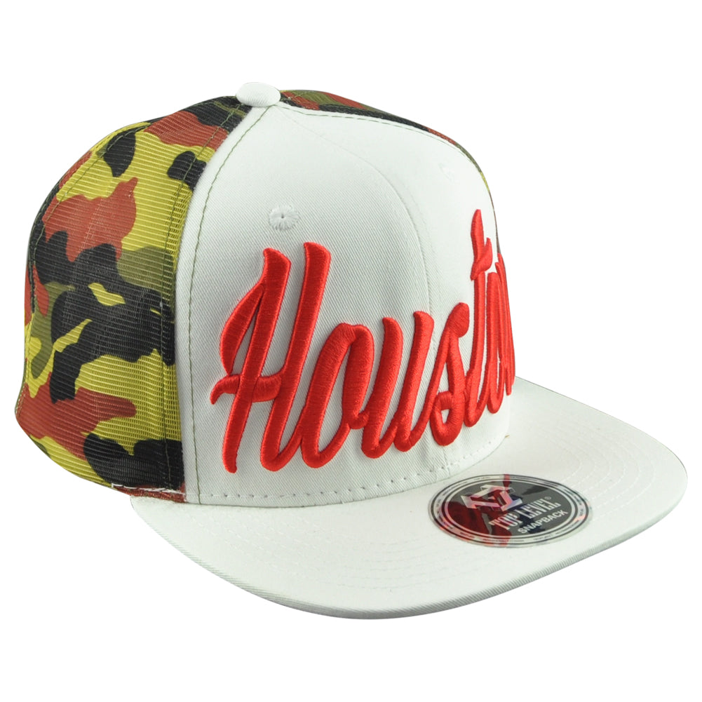 Top Level Houston City Texas State Camouflage Trucker Mesh Men Snapback Hat Cap