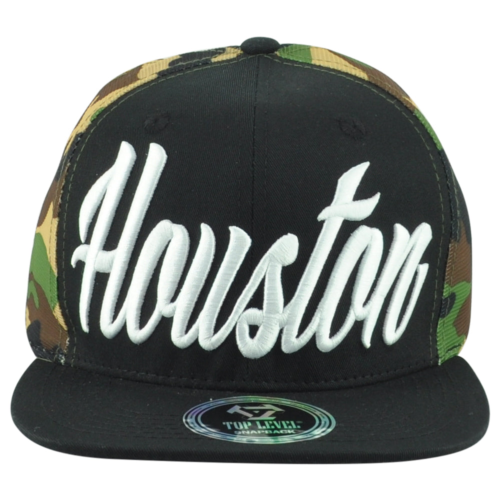 Top Level Houston City Texas State Camouflage Trucker Snapback Adults Hat Cap