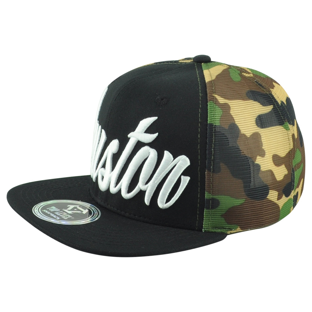 Top Level Houston City Texas State Camouflage Trucker Snapback Adults Hat Cap