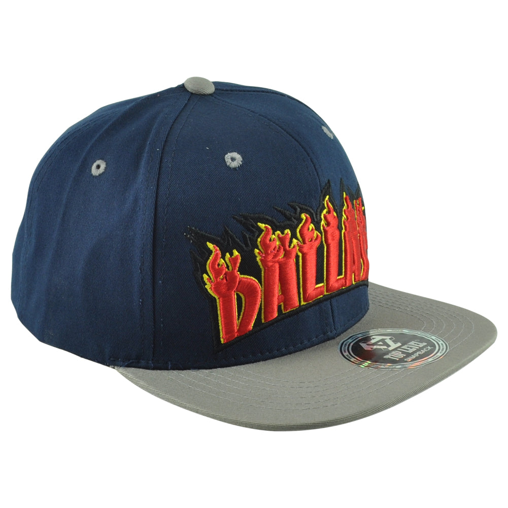 Top Level Dallas City Texas State Navy Gray Adults Fire Flames Snapback Hat Cap