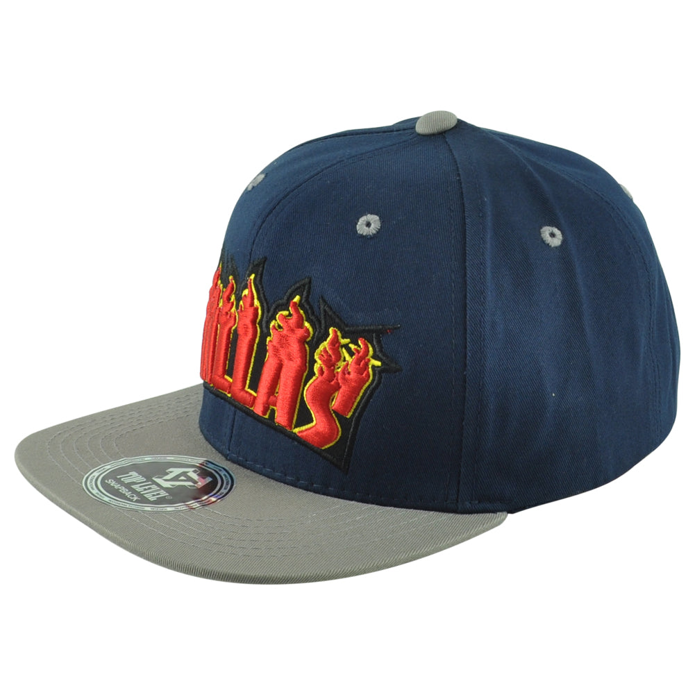 Top Level Dallas City Texas State Navy Gray Adults Fire Flames Snapback Hat Cap