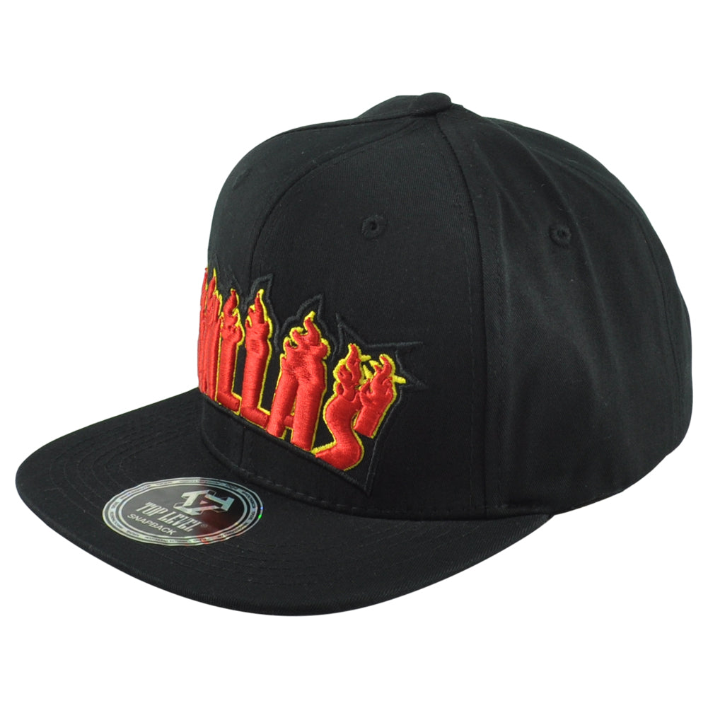Top Level Dallas City Texas State Black Adults Men Fire Flames Snapback Hat Cap