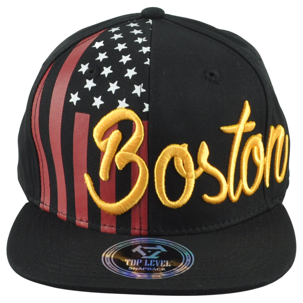 Top Level Boston City Massachusetts State Stripes Stars Adults Snapback Hat Cap