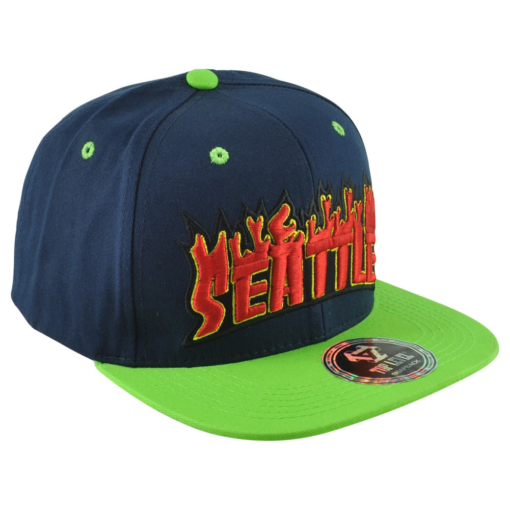 Top Level Seattle City Washington State Adults Fire Flames Snapback Hat Cap