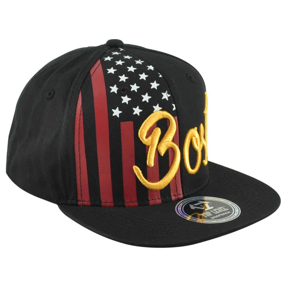 Top Level Boston City Massachusetts State Stripes Stars Adults Snapback Hat Cap