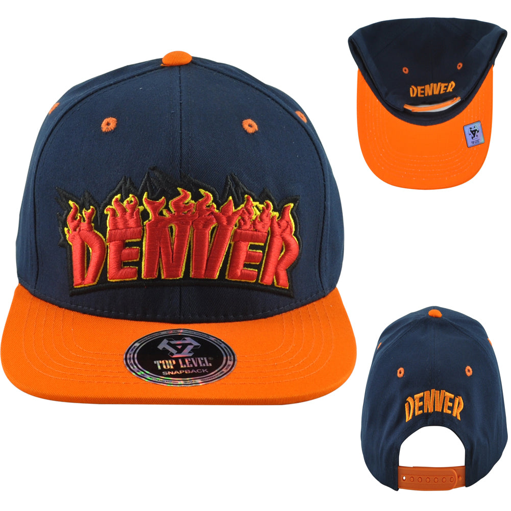 Top Level Denver City Colorado State Adults Men Fire Flames Snapback Hat Cap
