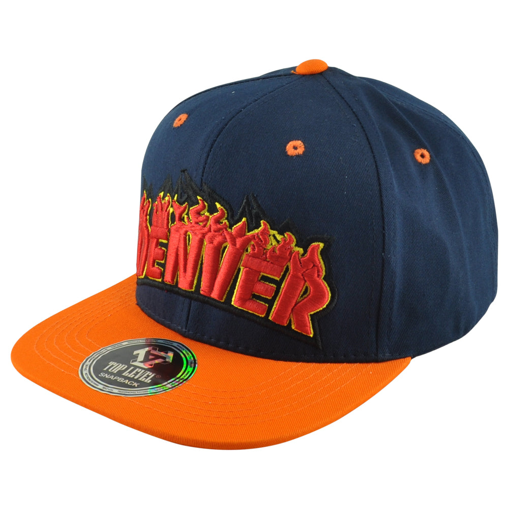 Top Level Denver City Colorado State Adults Men Fire Flames Snapback Hat Cap