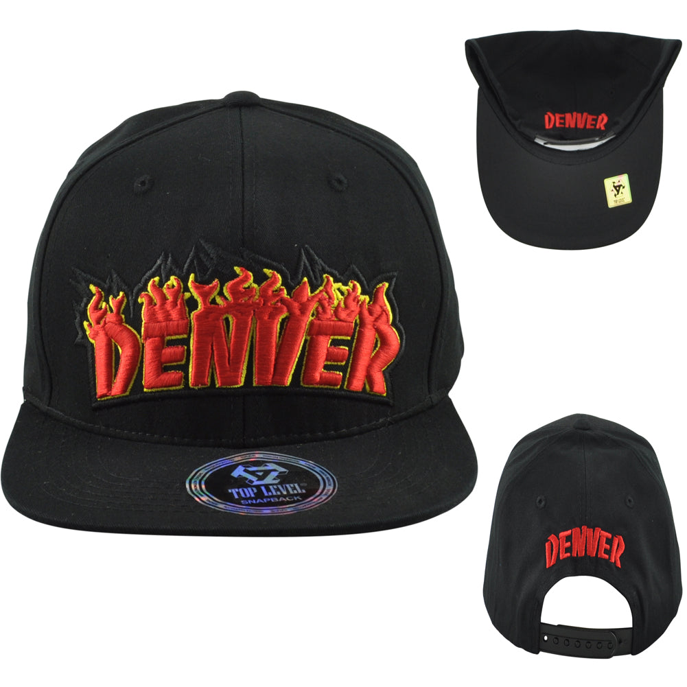 Top Level Denver City Colorado State US Adults Men Fire Flames Snapback Hat Cap