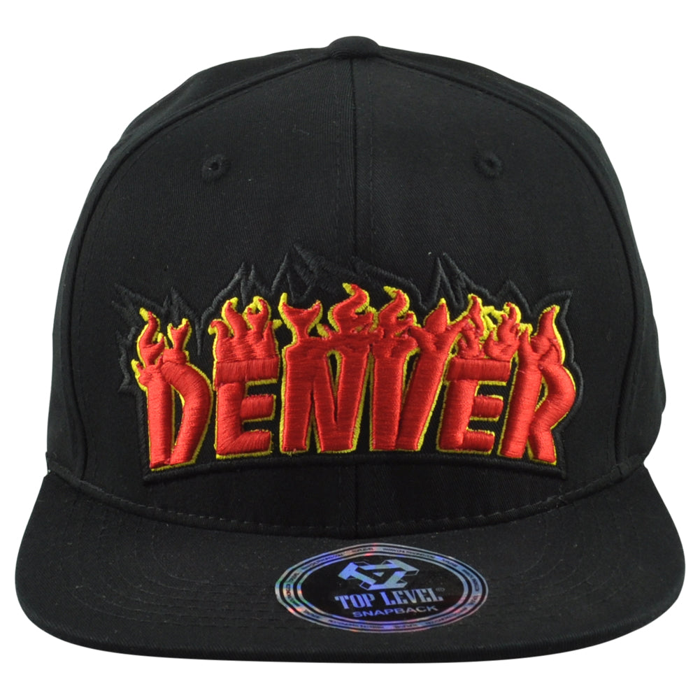 Top Level Denver City Colorado State US Adults Men Fire Flames Snapback Hat Cap