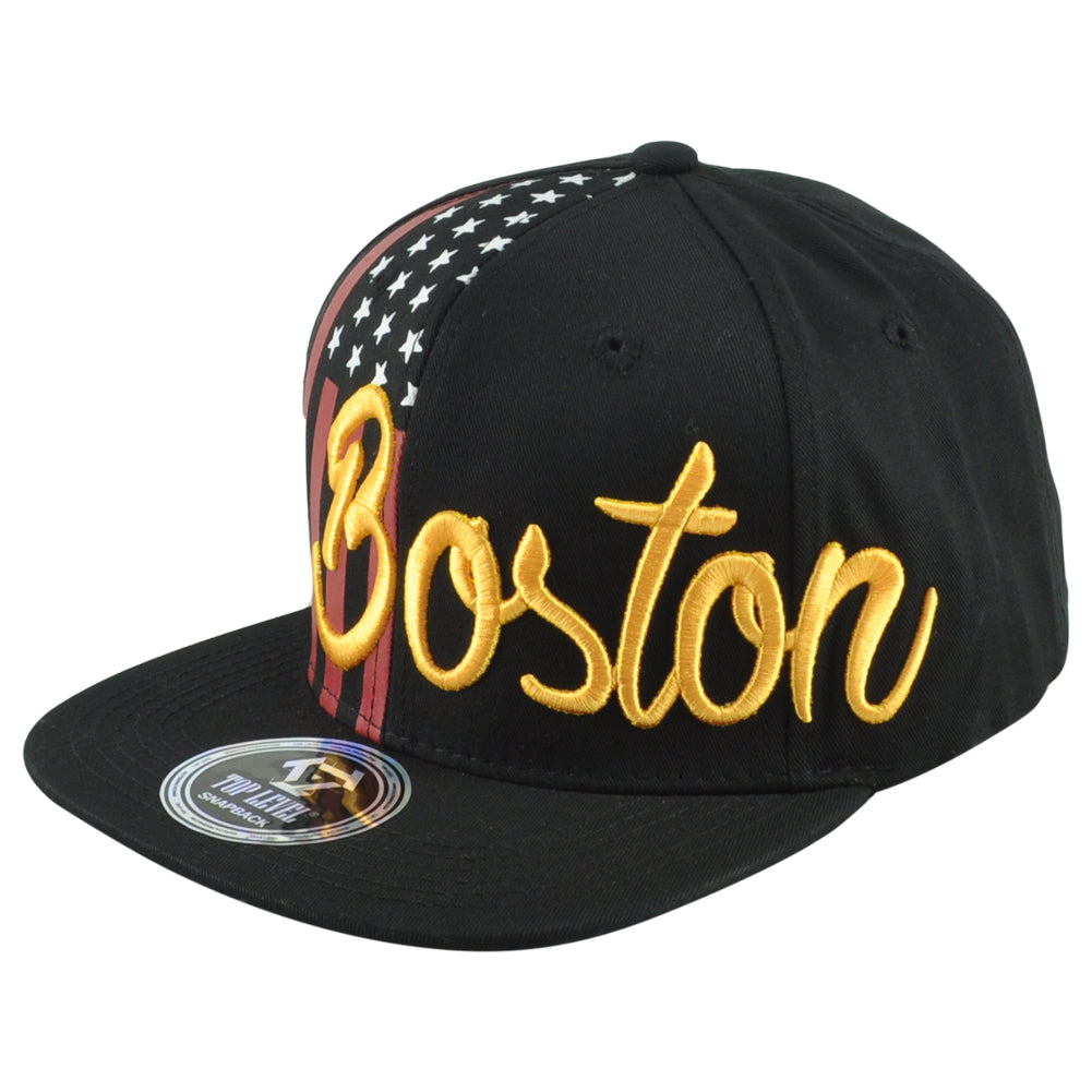 Top Level Boston City Massachusetts State Stripes Stars Adults Snapback Hat Cap